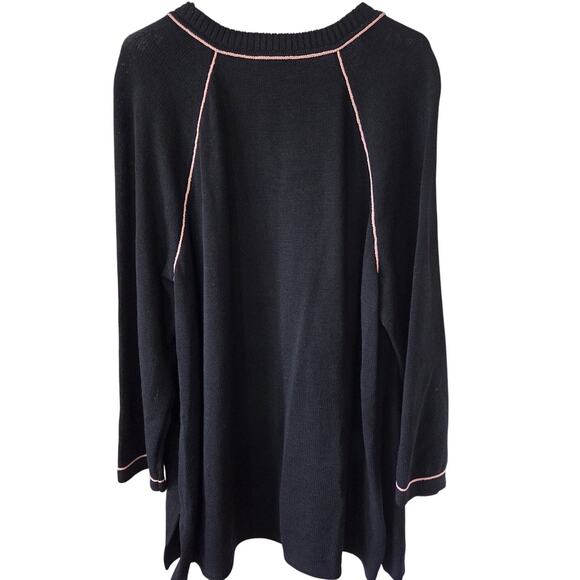 St John Sports XL Sweater Black Pink V Neck Pullover Wool Rayon Mexico - Picture 2 of 8